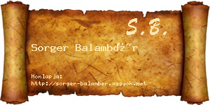 Sorger Balambér névjegykártya